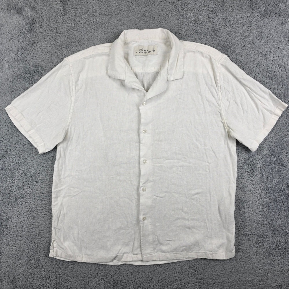 Abercrombie & Fitch Summer Linen Blend Shirt Mens L White Camp Collar Button Up